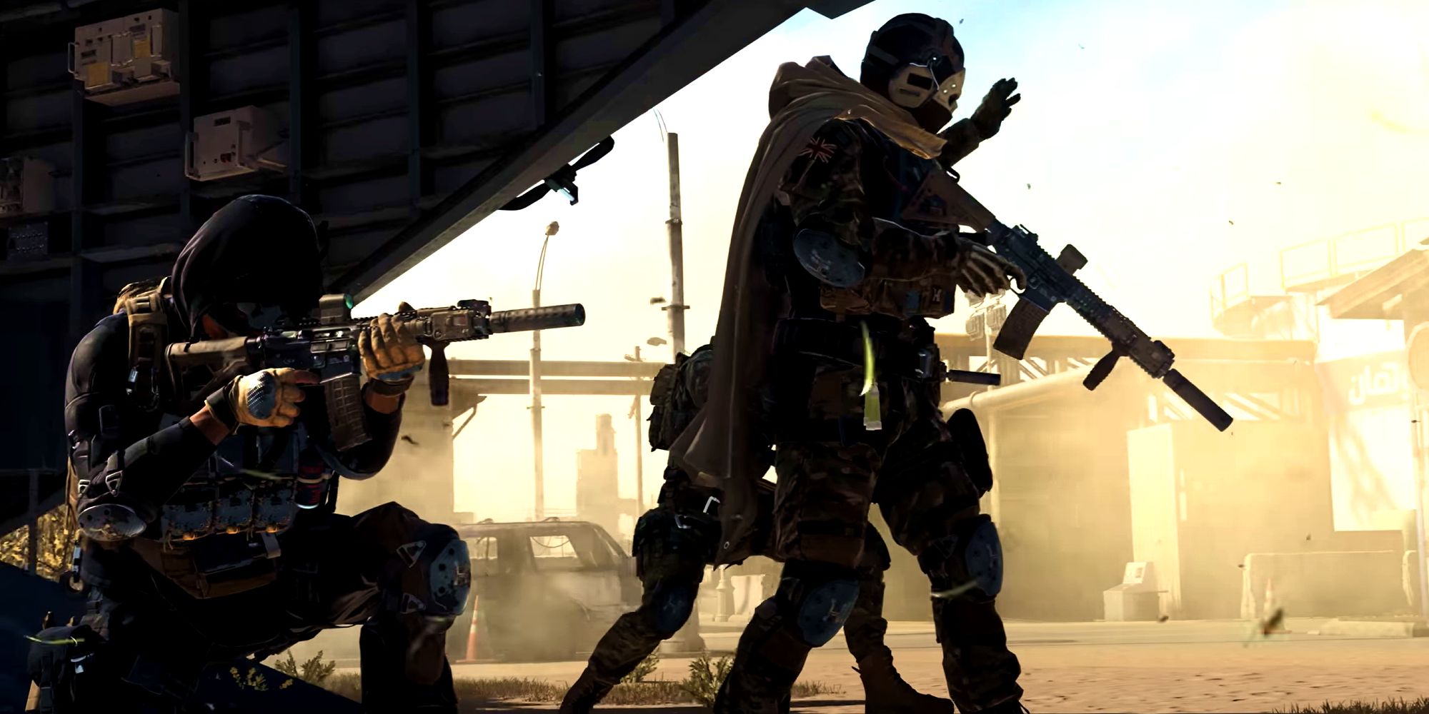 Image of three soldiers exiting a helicopter in Modern Warfare 2, guns drawn.
