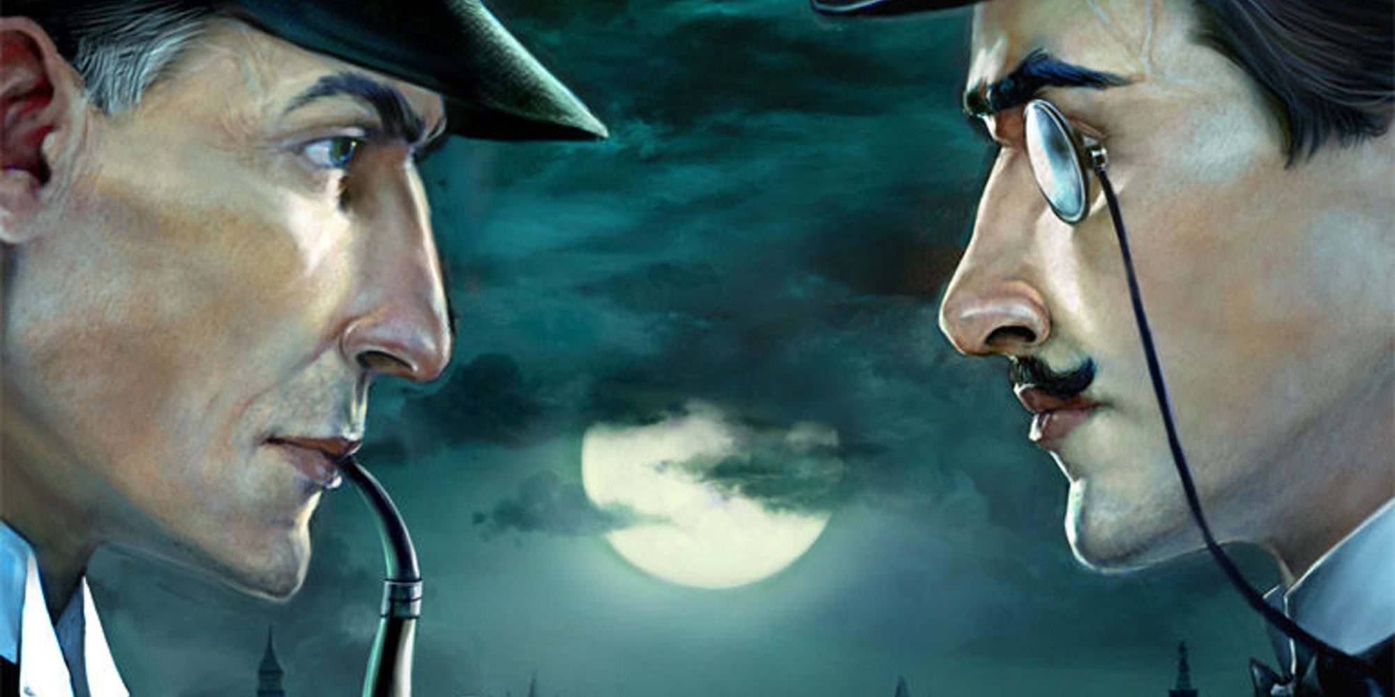 Sherlock and Arsene Lupine staring at each other on the cover of Sherlock Holmes Nemesis