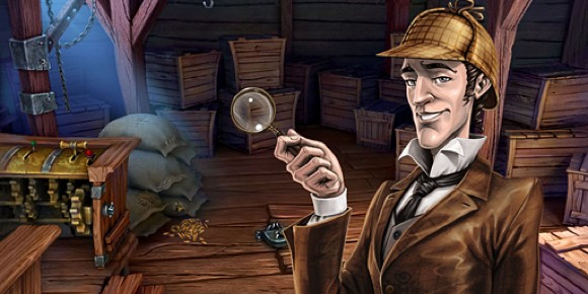 Sherlock holding a magnifying glass in Sherlock Holmes and The Mystery Of Osborne House