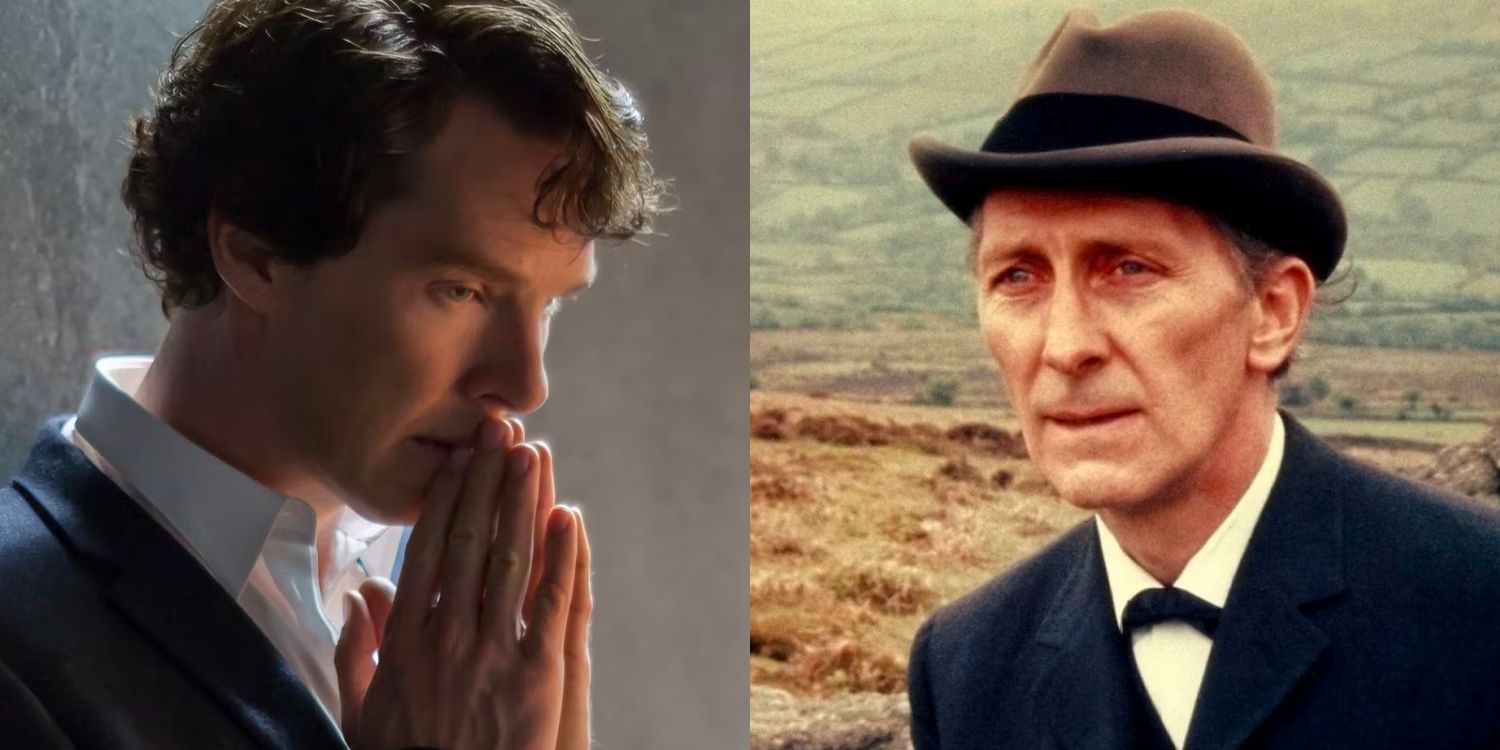 Sherlock with his hands to his mouth and out on the moors