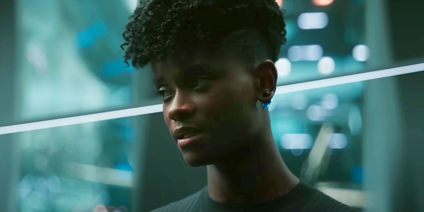 A picture of Shuri looking upset in Wakanda Forever