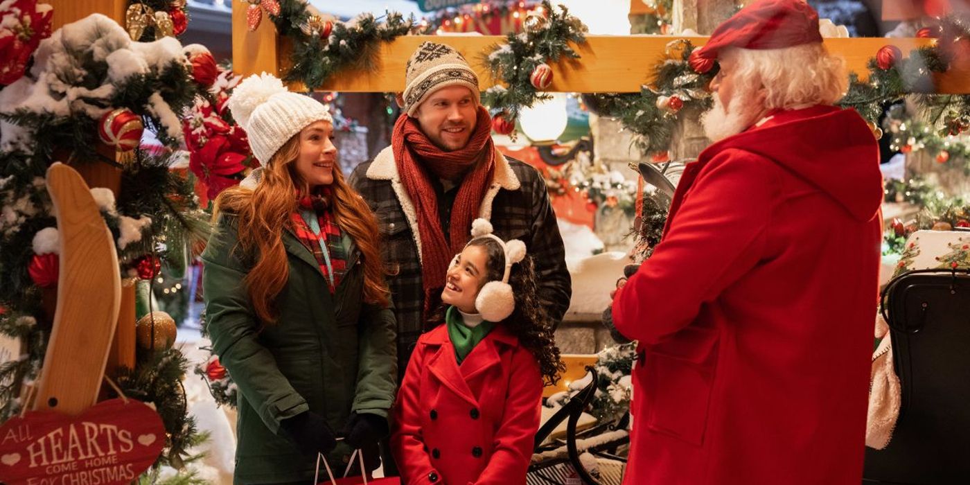 Sierra, Jake, and Avy with the Chesnut Vendor in Falling For Christmas