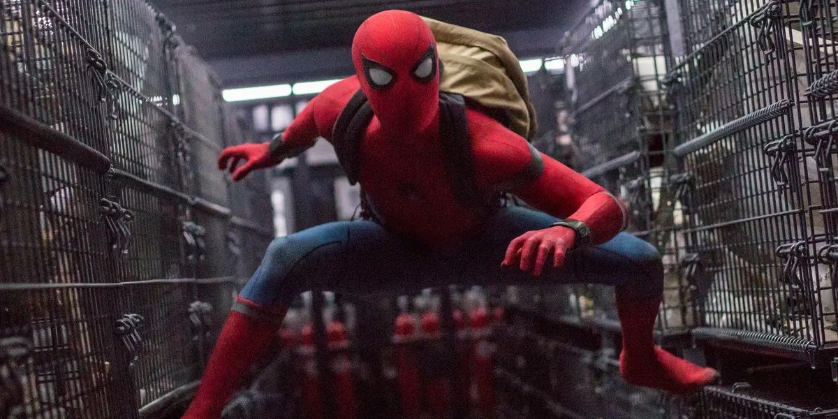 Spider-Man stands in a moving truck from Spider-Man Homecoming 