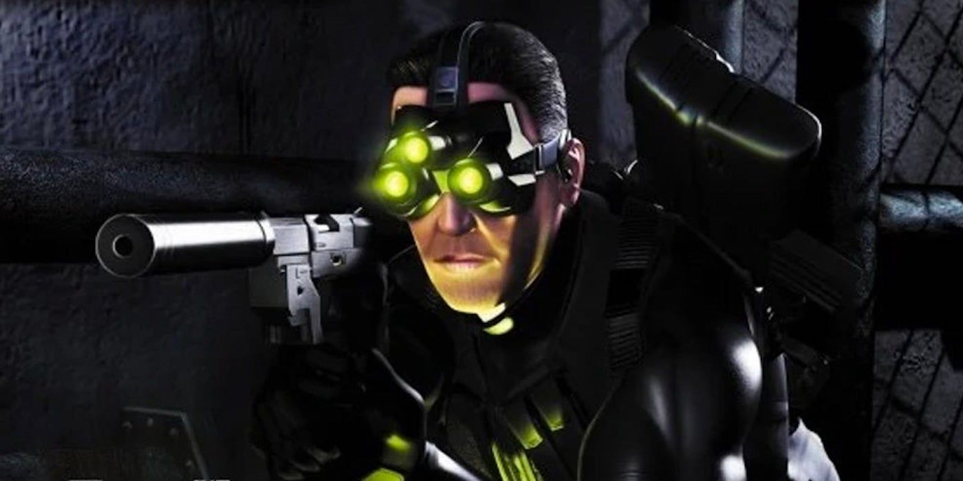 Sam Fisher, the protagonist of the Splinter Cell series, aiming a gun while wearing his iconic green goggles
