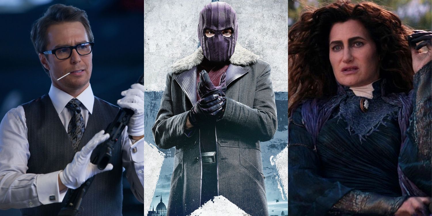 Split Image of Justin Hammer, Baron Zemo, and Agatha Harkness from the MCU