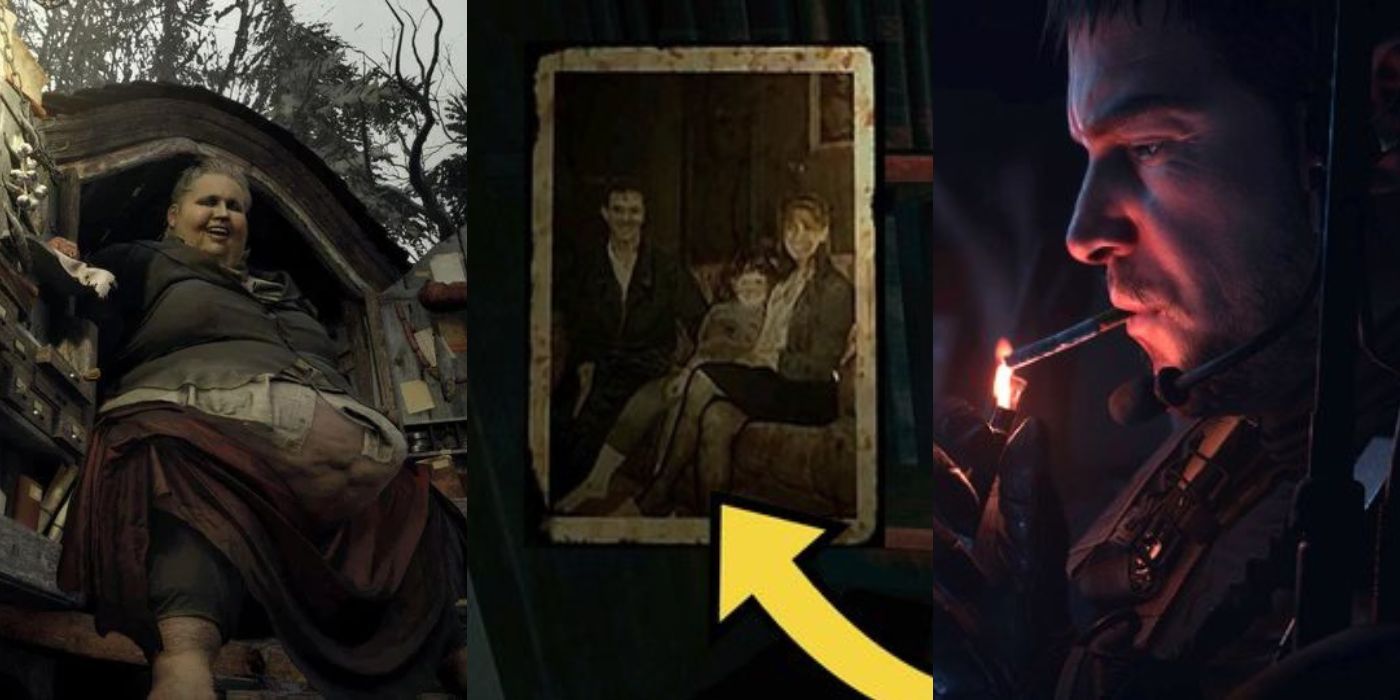 Split featured image of various Easter eggs from Resident Evil Village