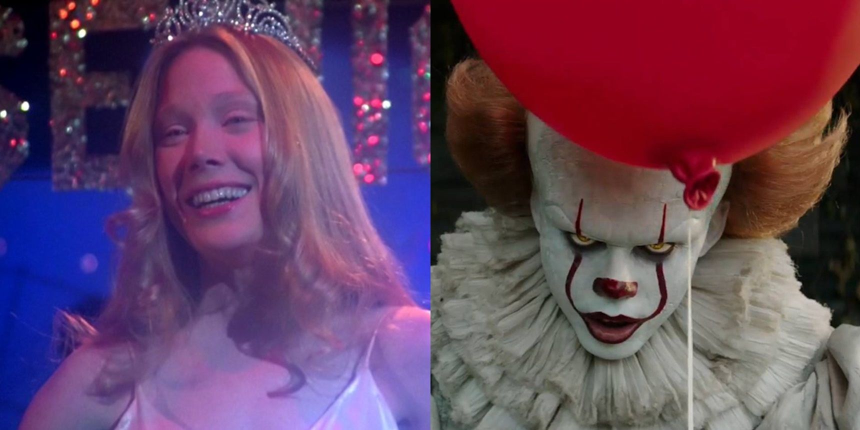 Split image of Carrie White in Carrie and Pennywise in It