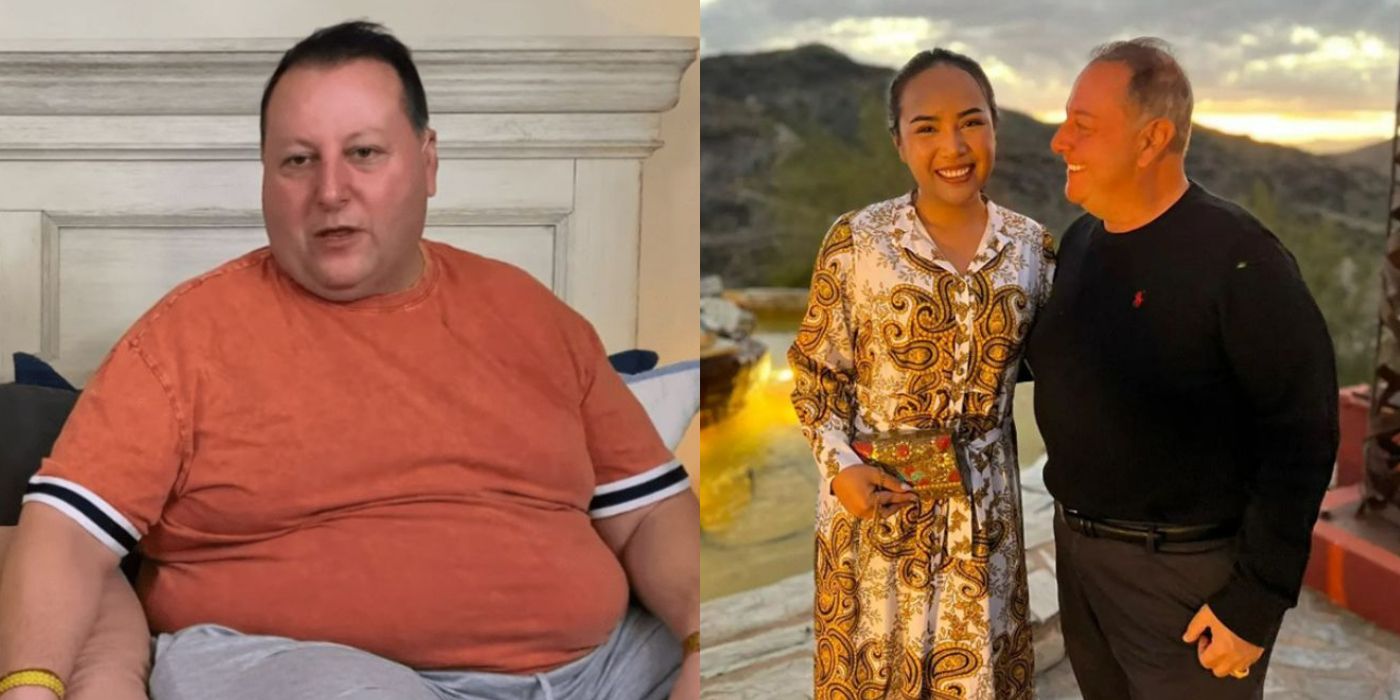 Split image of David Toborowsky when he first was on 90 Day Fiance and a new image with him and Annie Suwan