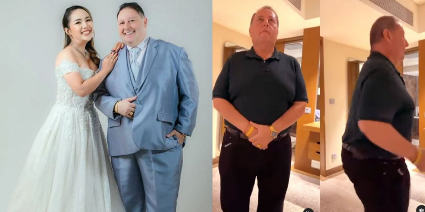 Split image of David and Annie&rsquo;s wedding photo and David&rsquo;s latest weight loss photos in 90 Day Fiance