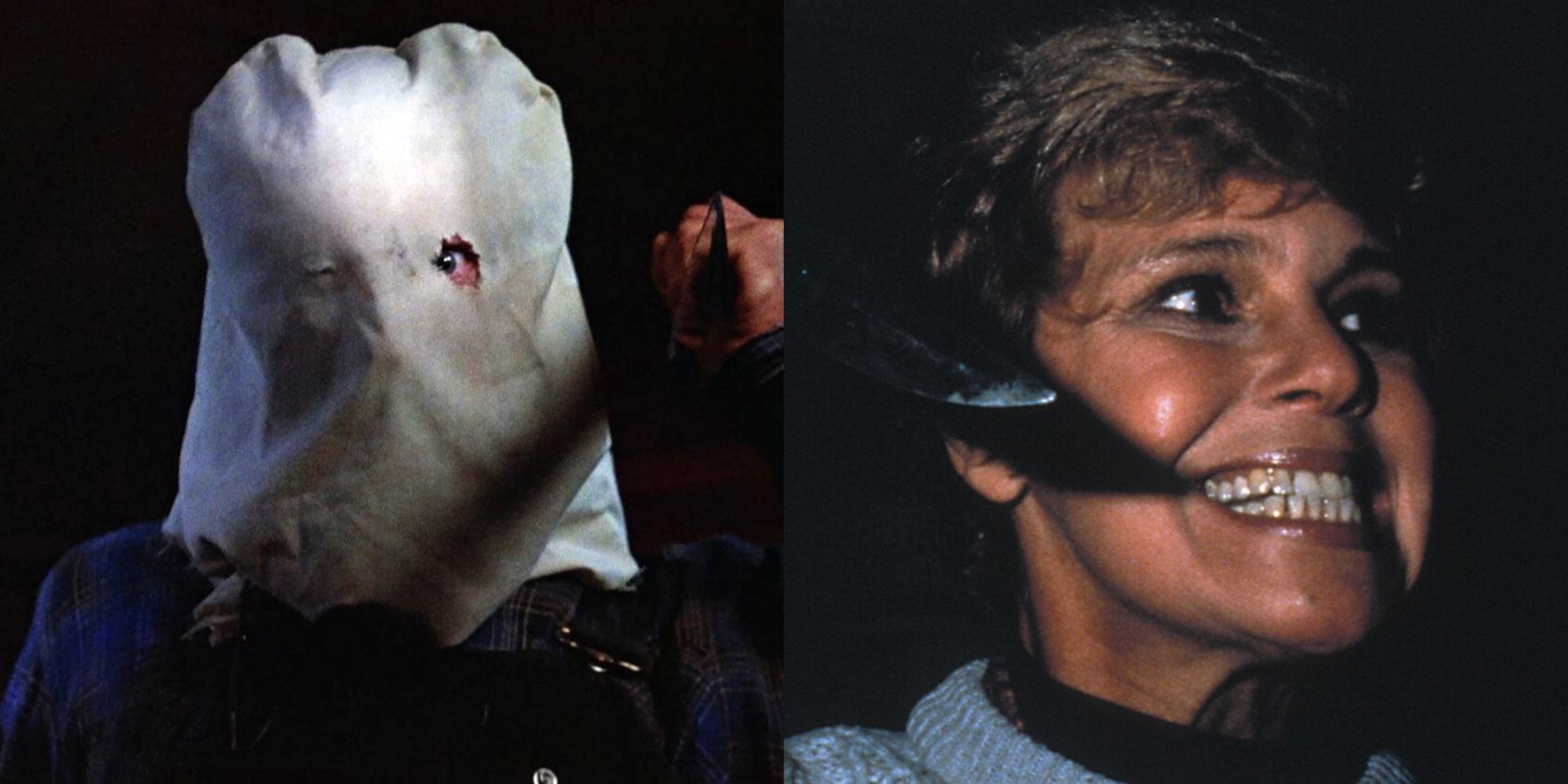 Split image of Jason and Pamela Voorhees in the Friday The 13th movies