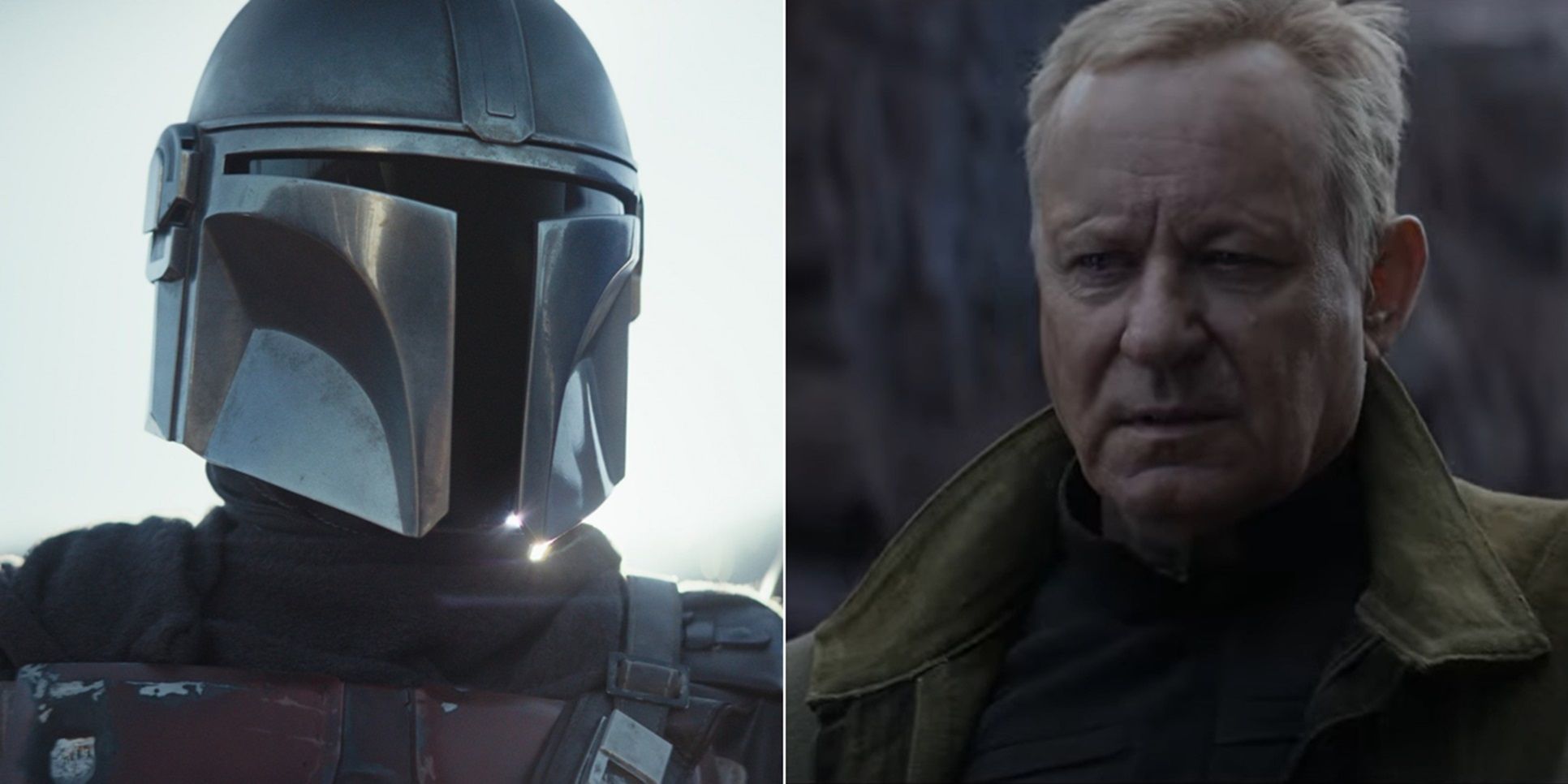 Split image of Mando in The Mandalorian and Luthen Rael in Andor
