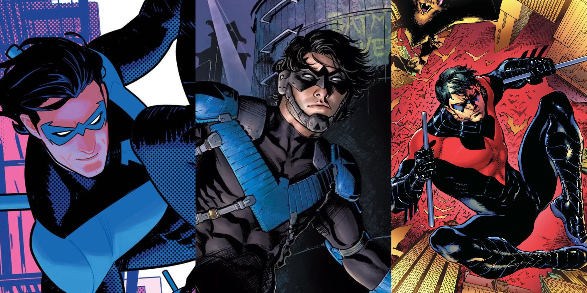 Split image of Nightwing in DC Comics
