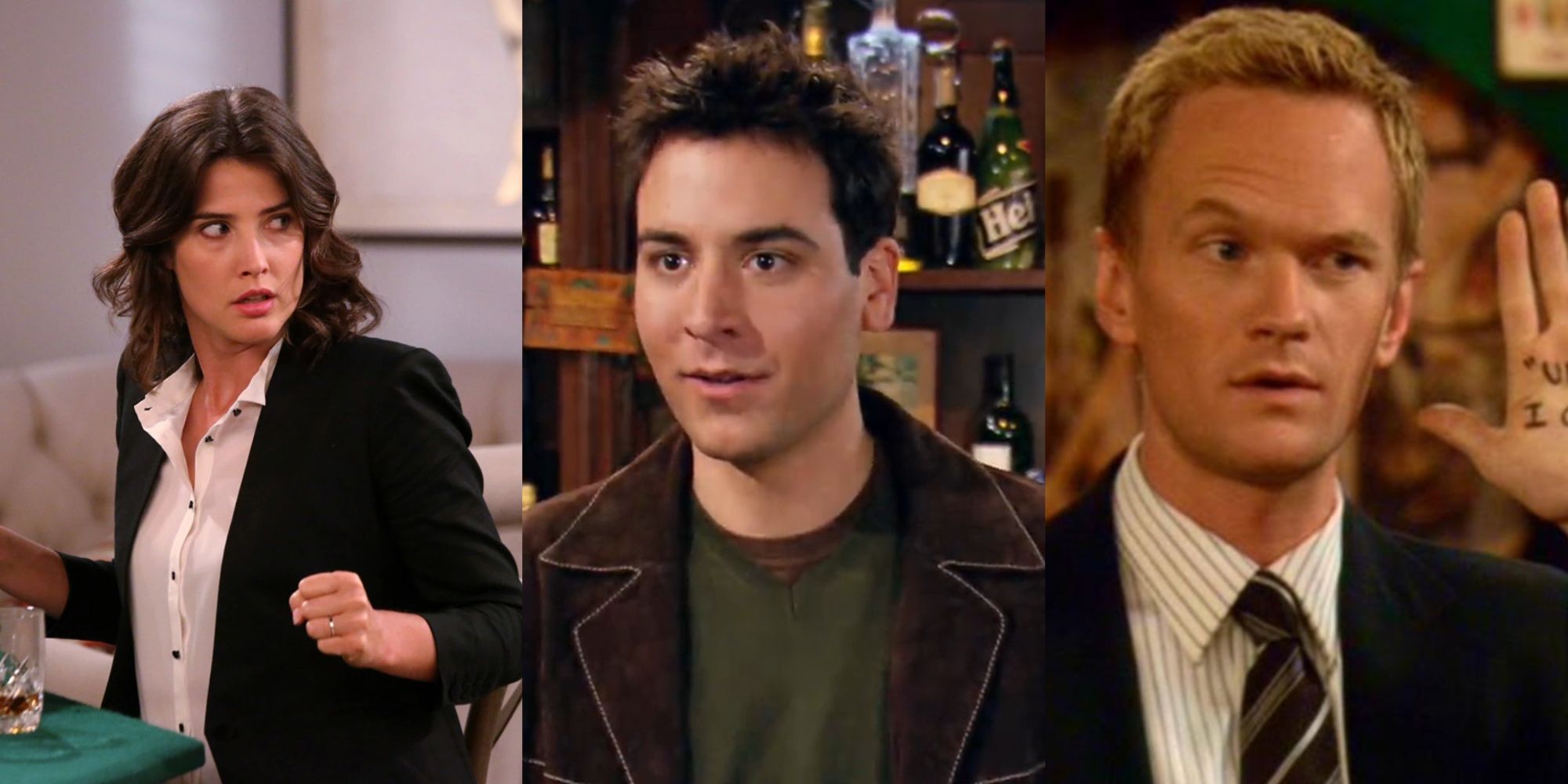 Split image of Robin, Ted and Barney in How I Met Your Mother feature