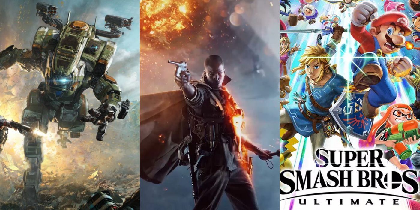 Split image of Titanfall 2, Battlefield 1, and Super Smash Bros Ultimate