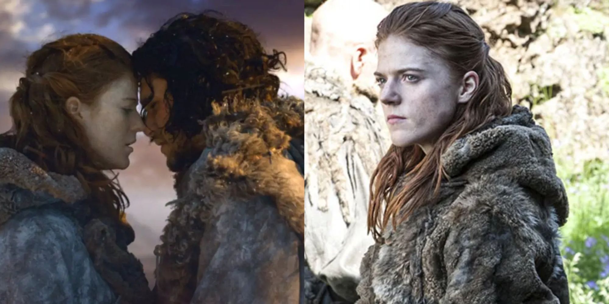Split image of Ygritte and Jon Snow in Game of Thrones
