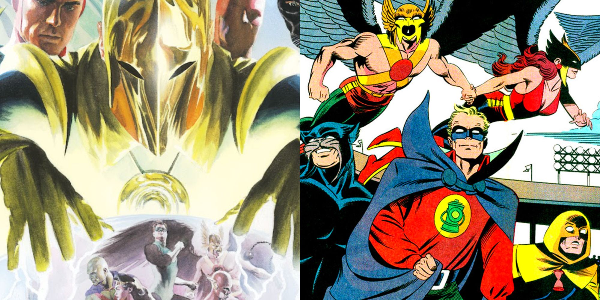 Split image of various Justice Society Of America comics