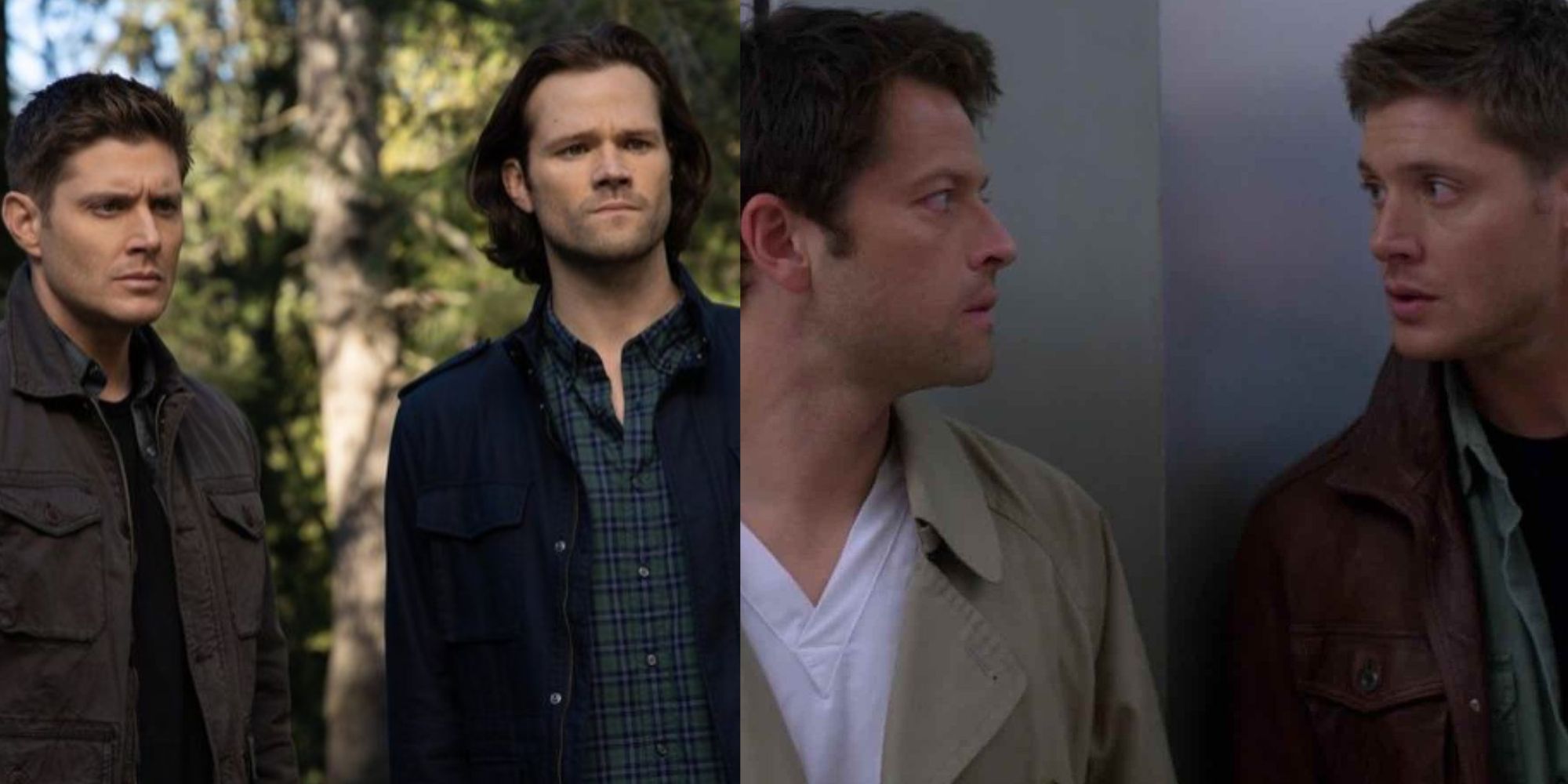 Split images of Sam and Dean and Dean and Castiel in Supernatural