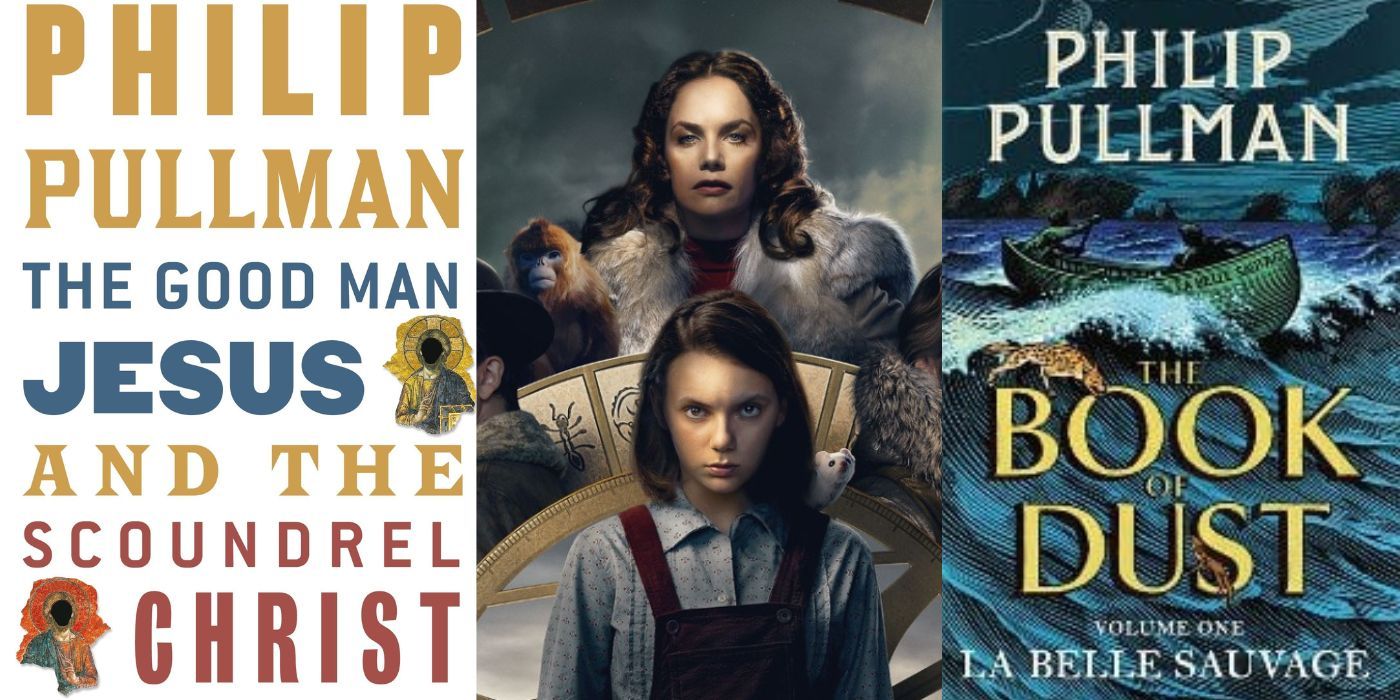 Split images of covers of Philip Pullman novels 