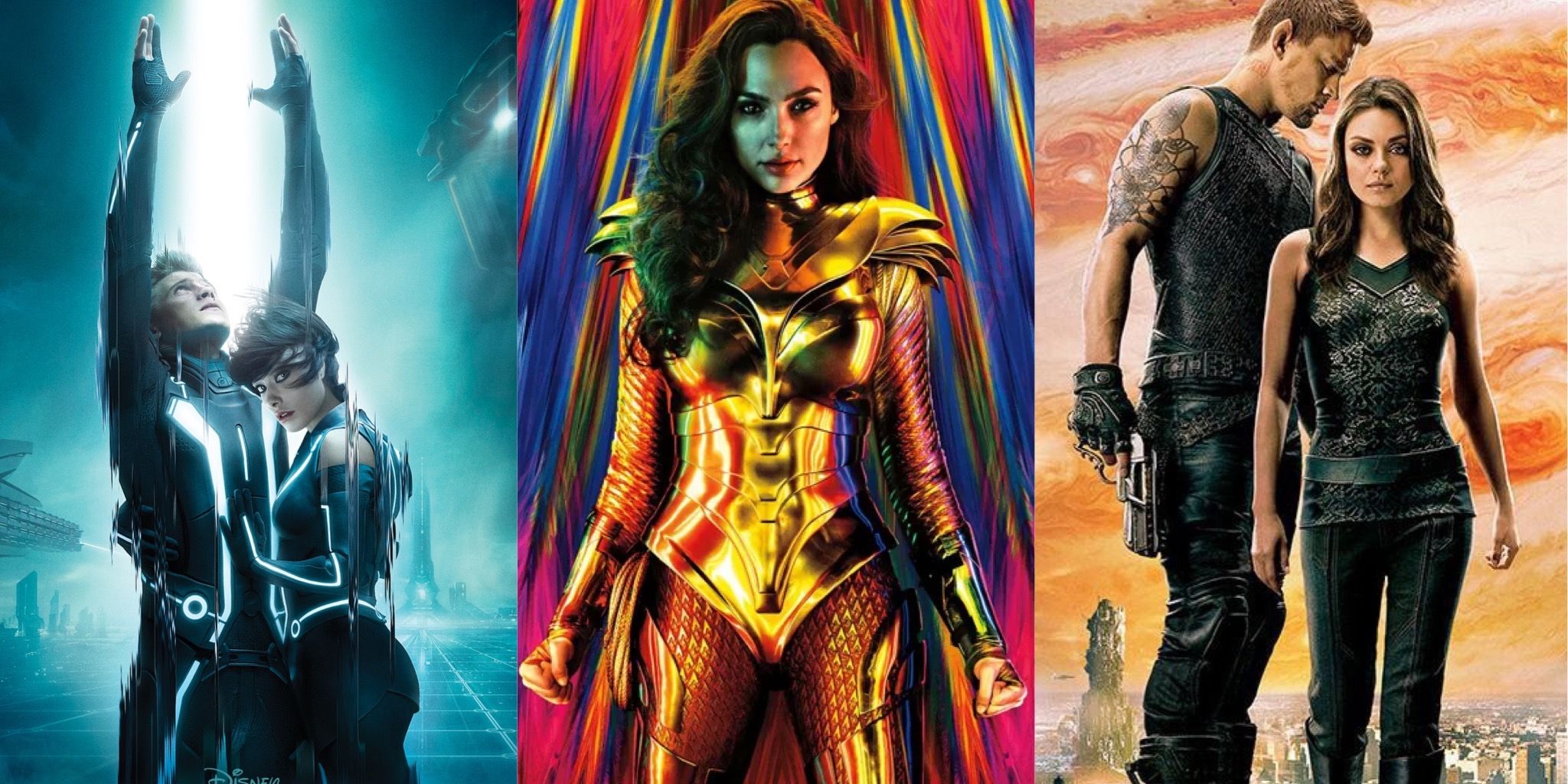 Stills from Tron: Legacy, Wonder Woman 1984 and Jupiter Ascending