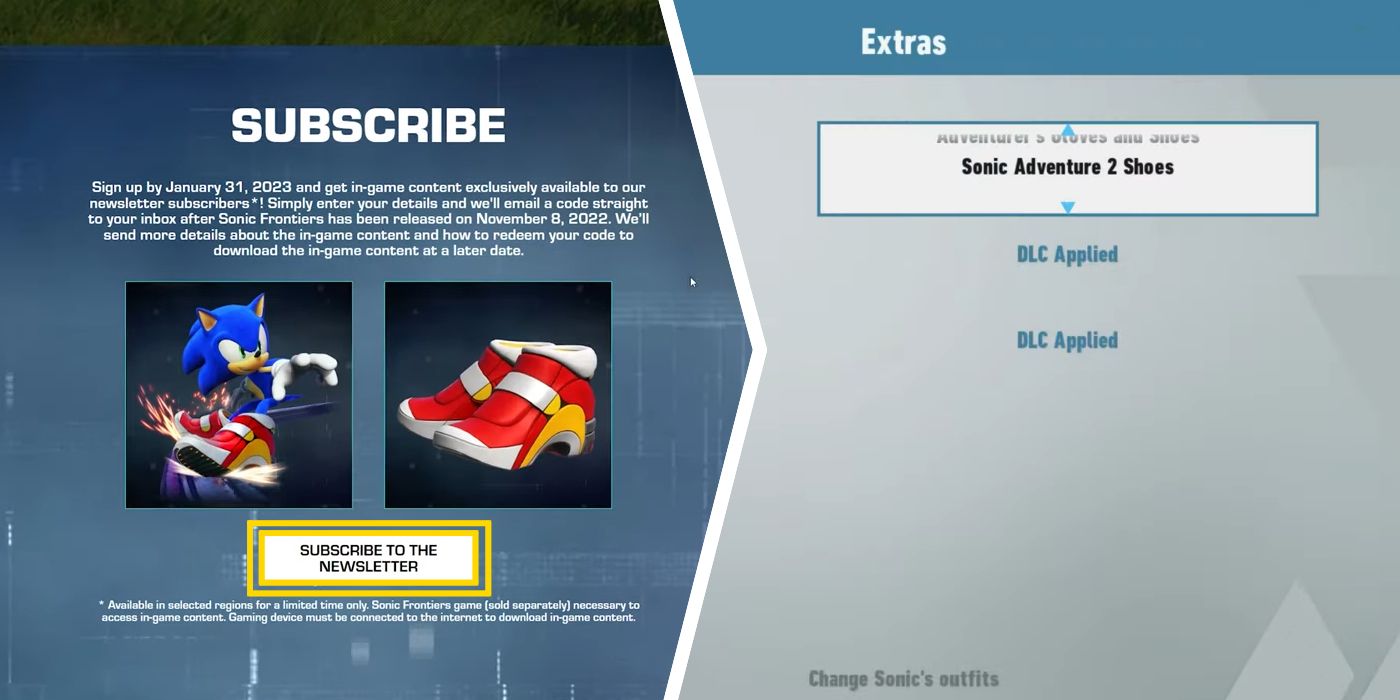 Subscribing to the Newsletter to Receive the Free Sonic Adventure 2 Shoes in Sonic Frontiers