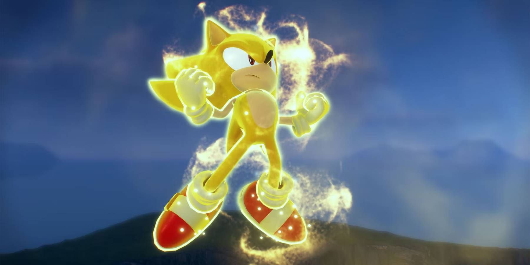 Sonic Frontiers Super Sonic Powering Up After Using Seven Chaos Emeralds and 50 Rings