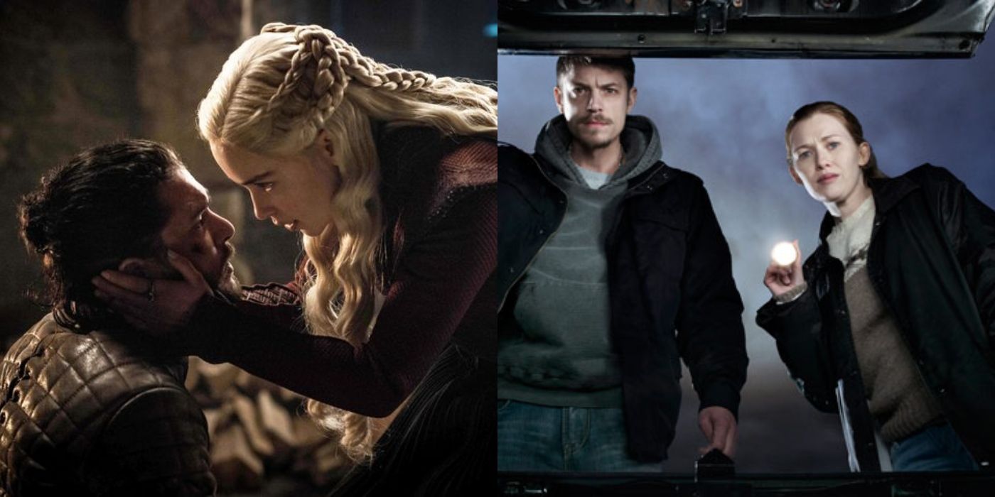 Split image of Jon Snow and Daenerys in Game Of Thrones and Holder and Linden in The Killing