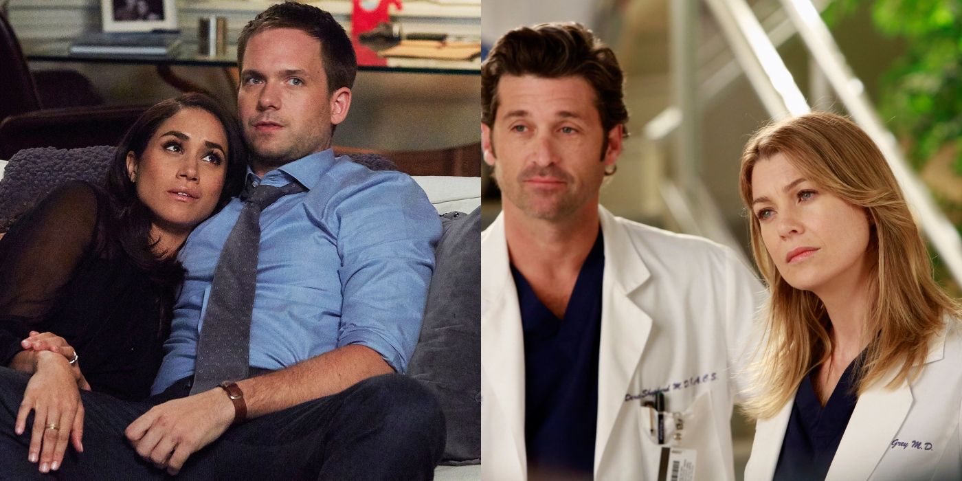 Split image of Rachel and Mike on Suits and Derek and Meredith on Grey's Anatomy