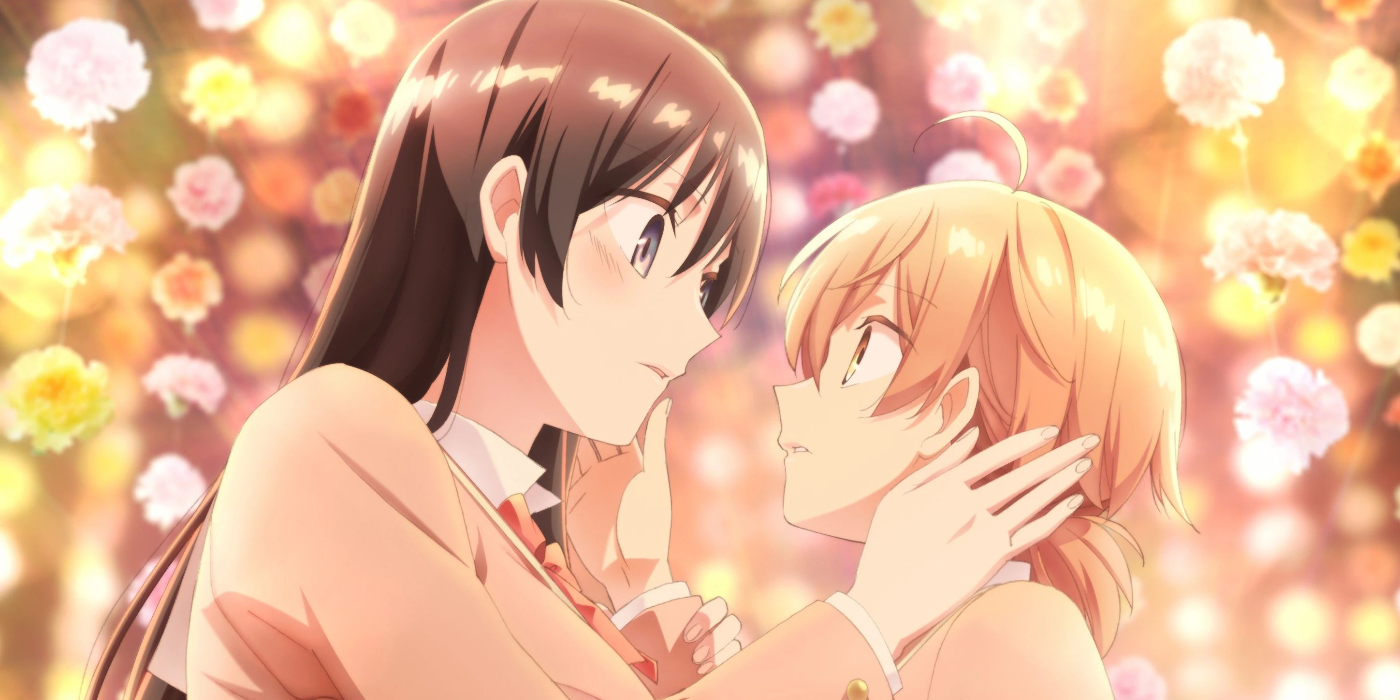 bloom into you main couple holding cheeks