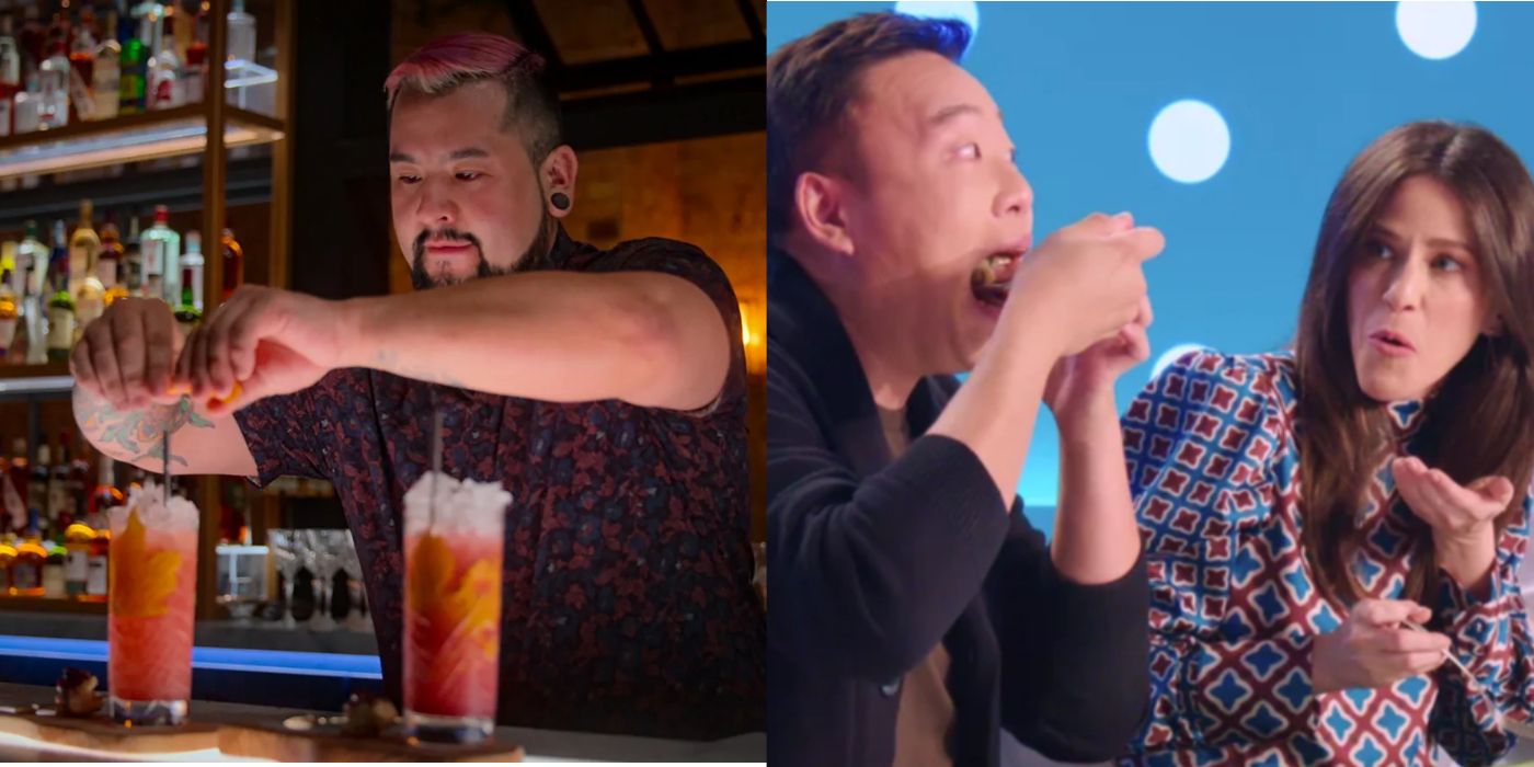 Split image showing scenes from Drink Masters and The Best Leftovers
