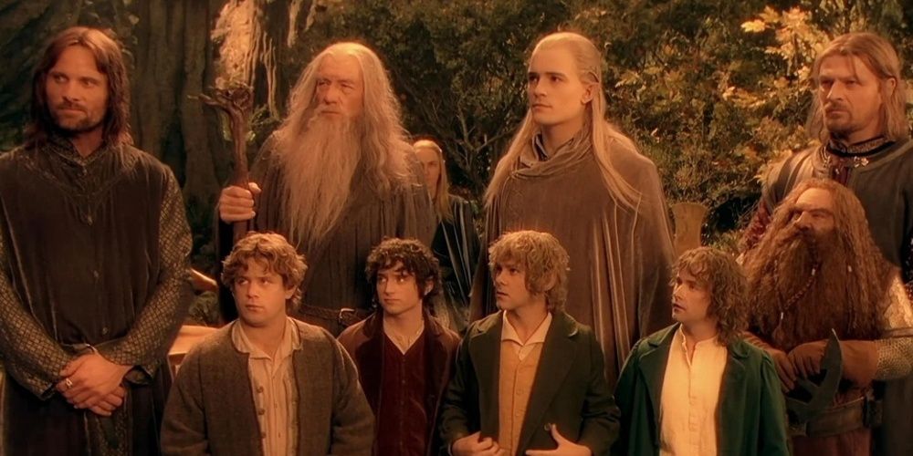 The Fellowship looking to their right in The Lord of the Rings 