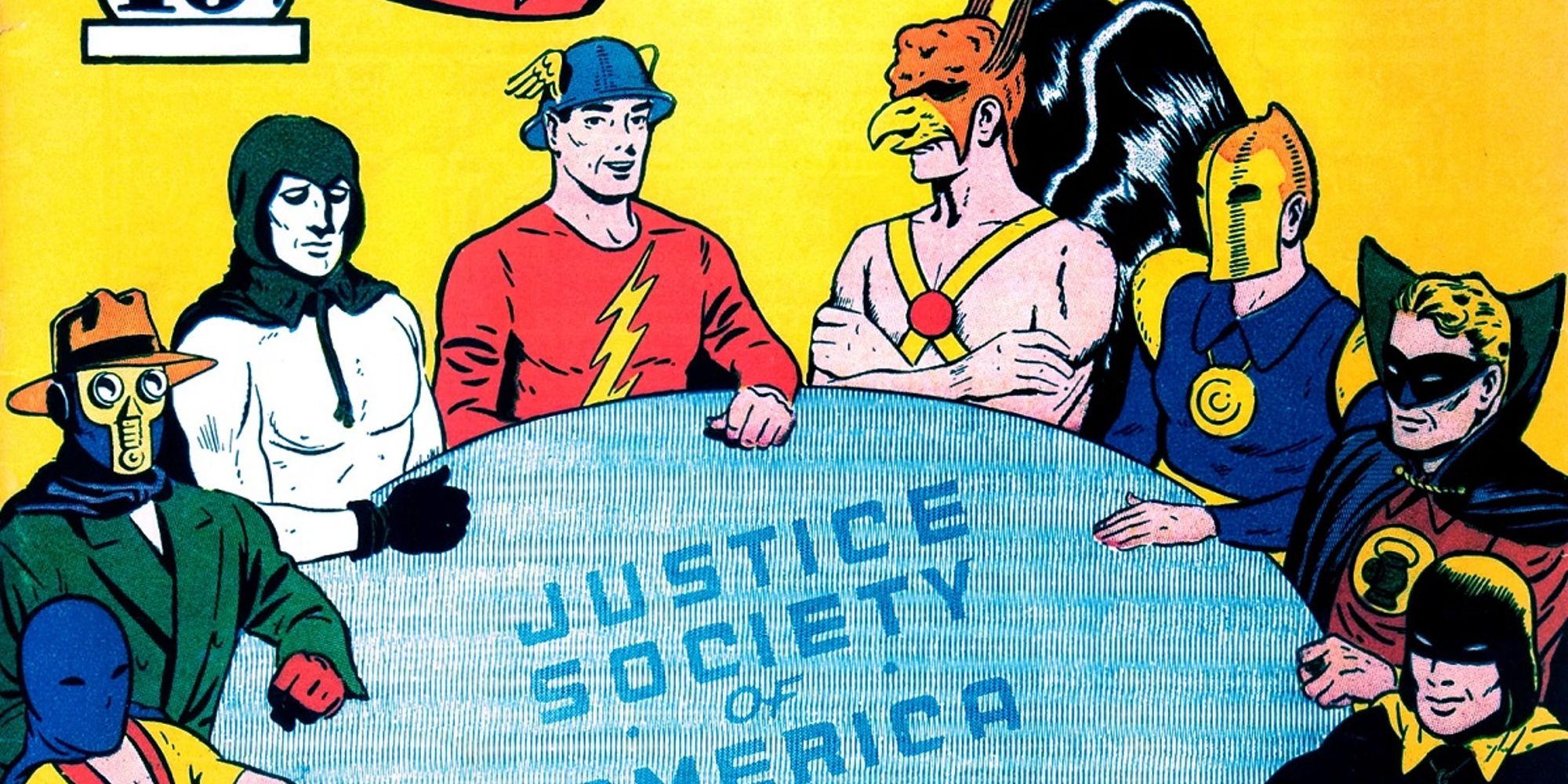 The Justice Society Of America sitting together around a table in All-Star Comics #3