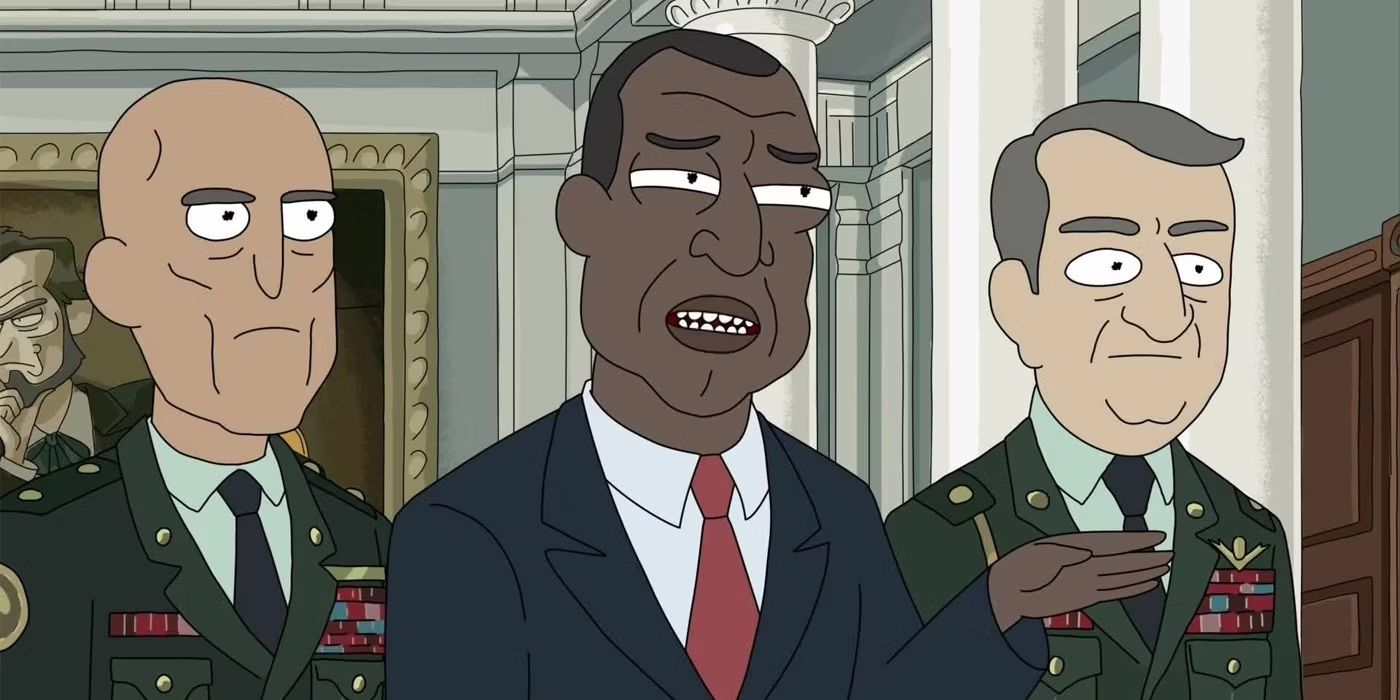 The President with his generals in Rick and Morty