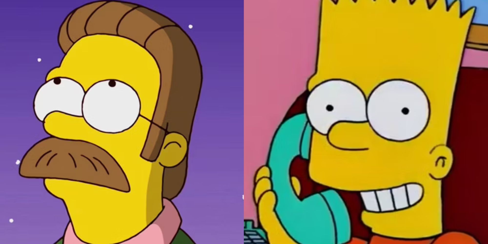 Split image of Ned Flanders and Bart Simpson in The Simpsons