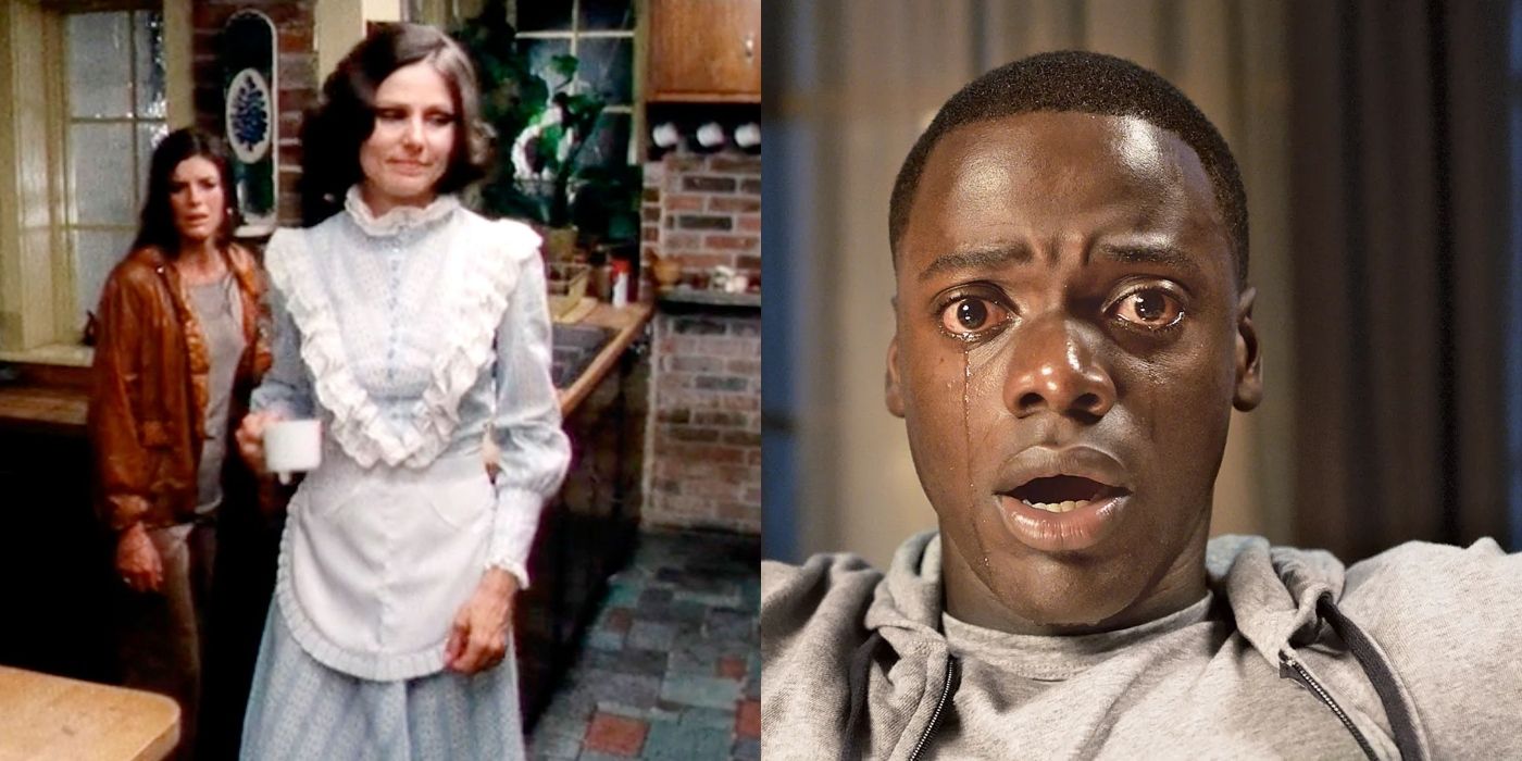 Split image of Katharine and Paula in The Stepford Wives and Chris in Get Out
