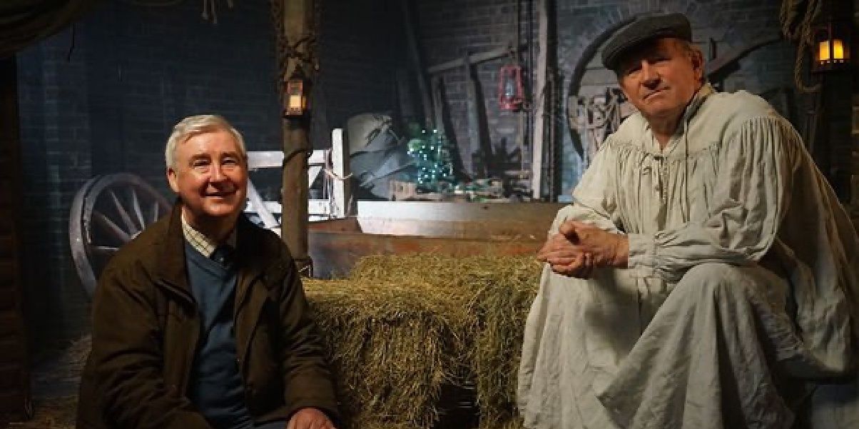 Peter Wright meets his guardian angel Peter Davison in a barn.