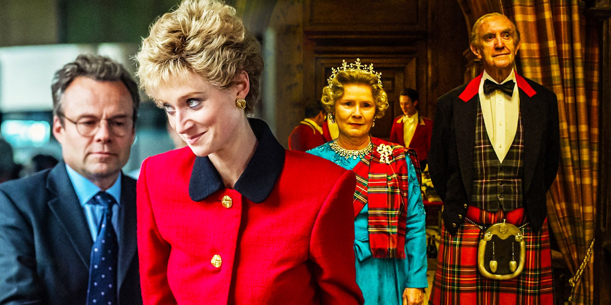 Imagem misturada da princesa Diana e da rainha Elizabeth com o príncipe Philip em The Crown.