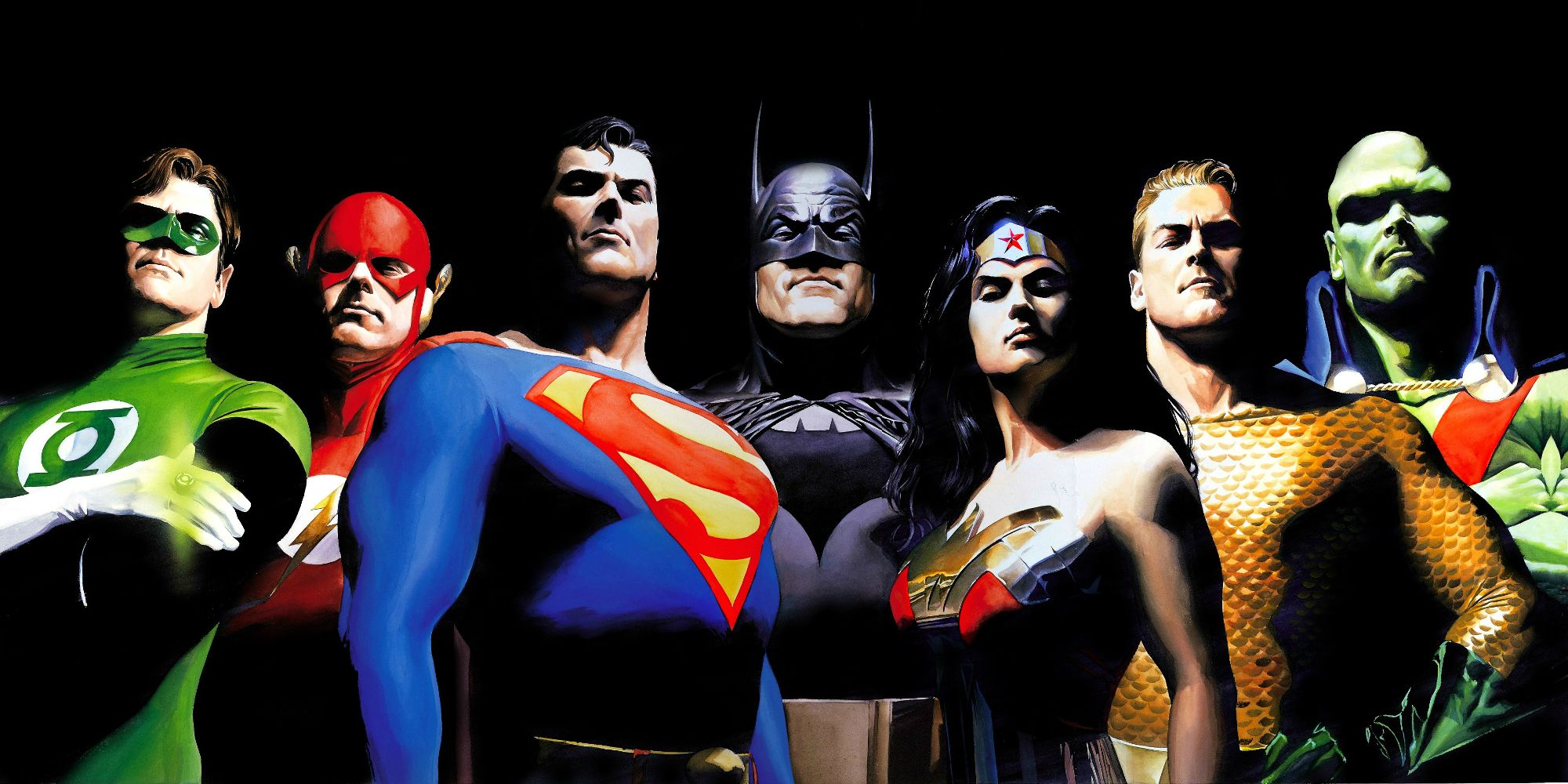 The original Justice League lineup as depicted by Alex Ross