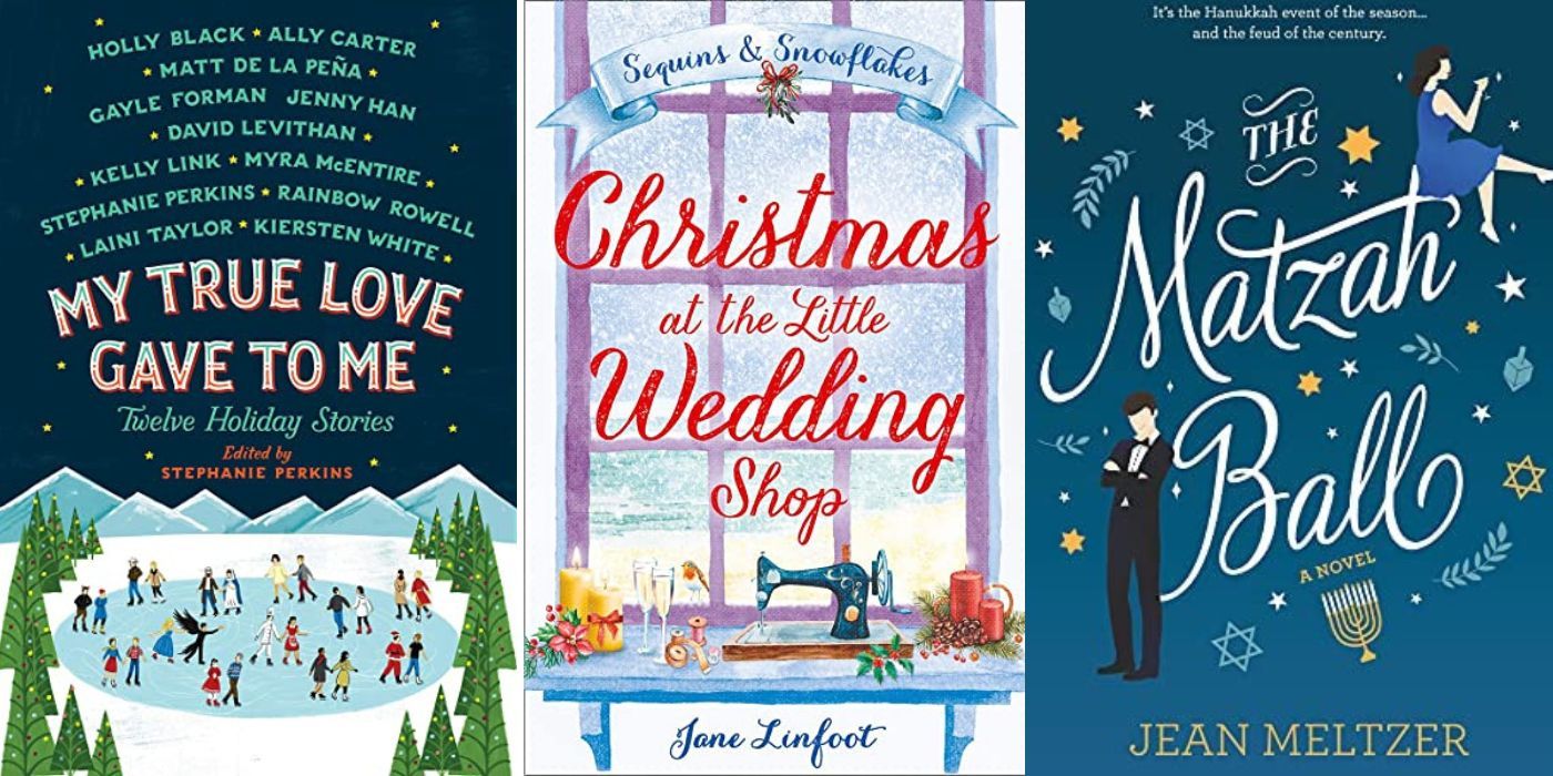 Three side by side book covers from Christmas themed novels