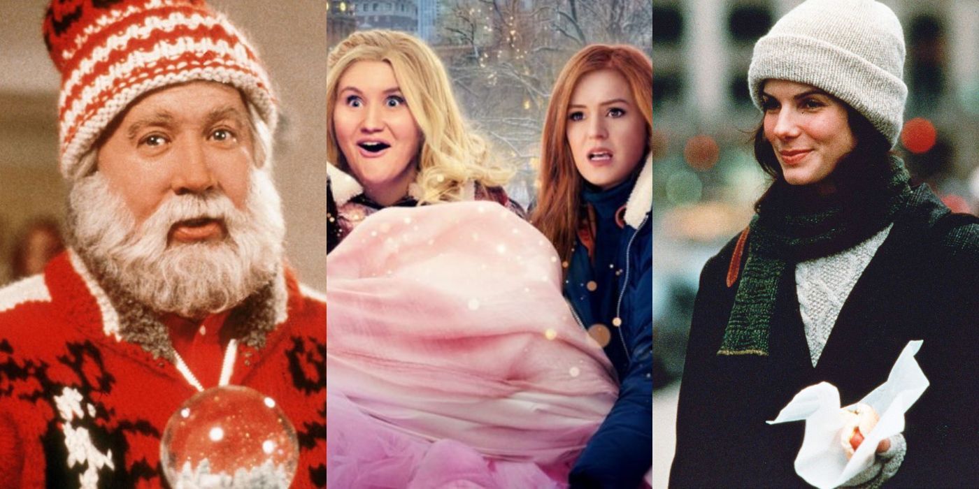 Three split images of Christmas movies on  Disney+