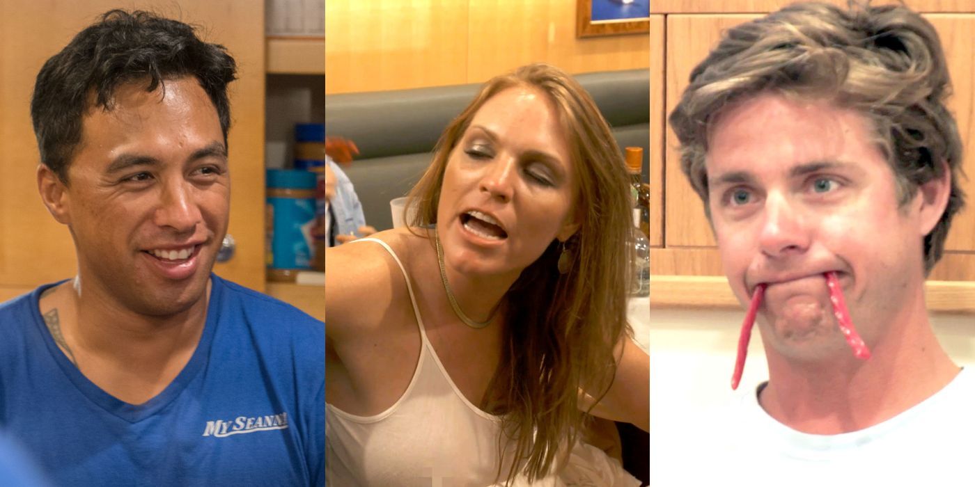 Three split images of different deckhands from Below Deck