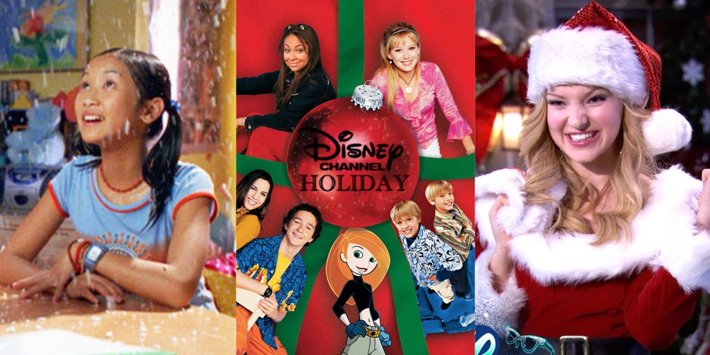 Three split images of the Disney Channel's Christmas episodes and movies
