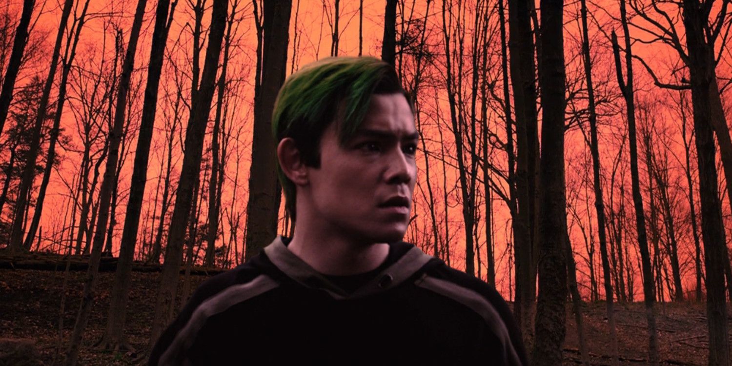 Beast Boy among the trees and red sky in Titans Season 4