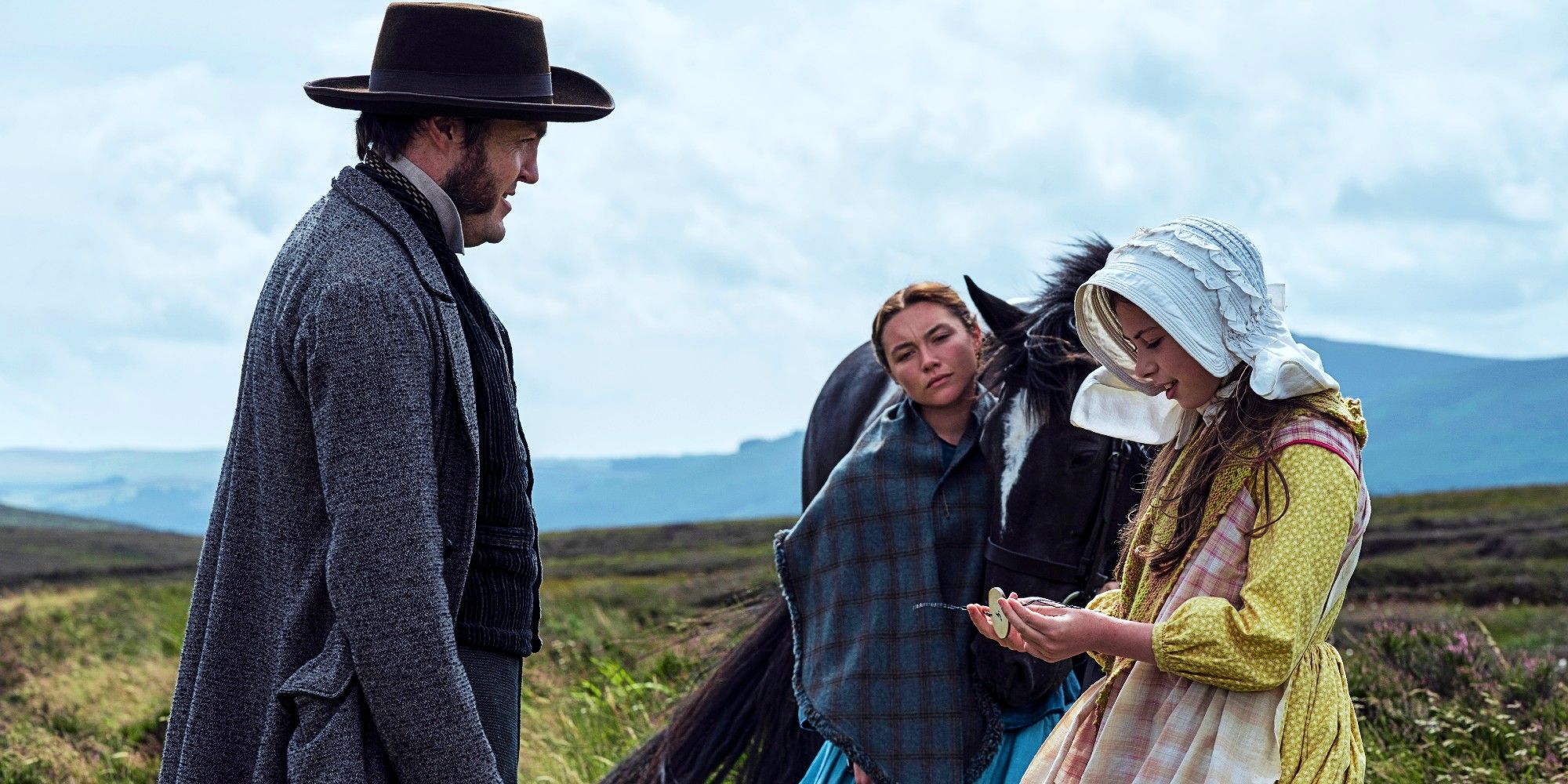 Tom Burke, Florence Pugh, and Kila Lord Cassidy in The Wonder