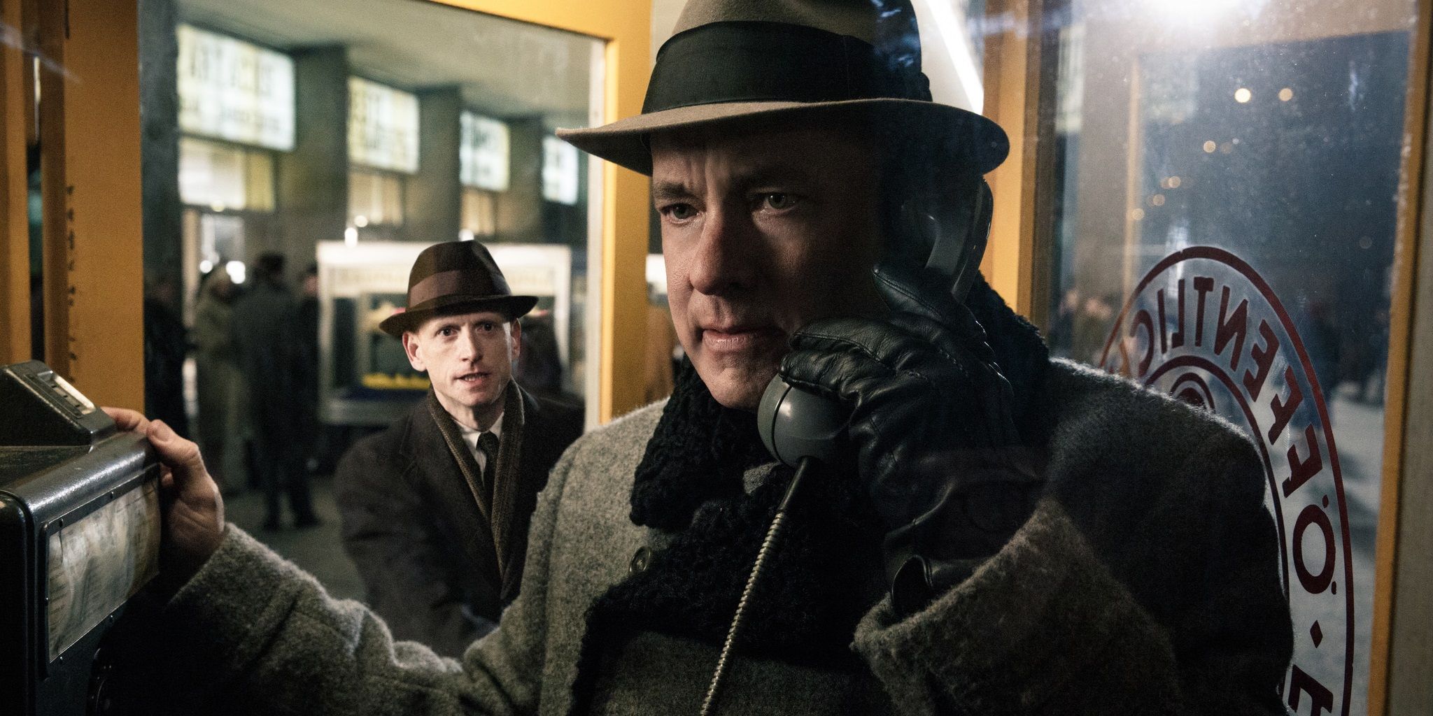 Tom Hanks using a pay phone in Bridge of Spies