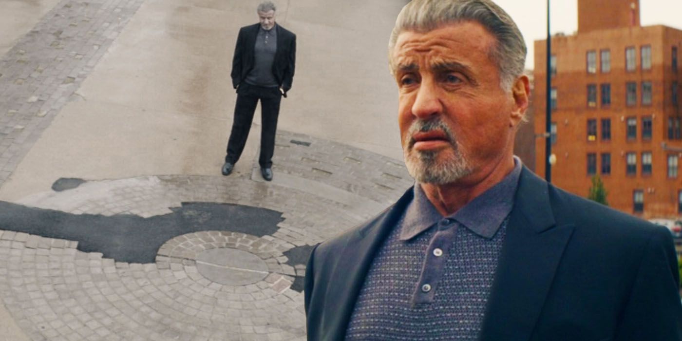 Image mélangée de Sylvester Stallone dans le rôle de Dwight dans un Tulsa King.