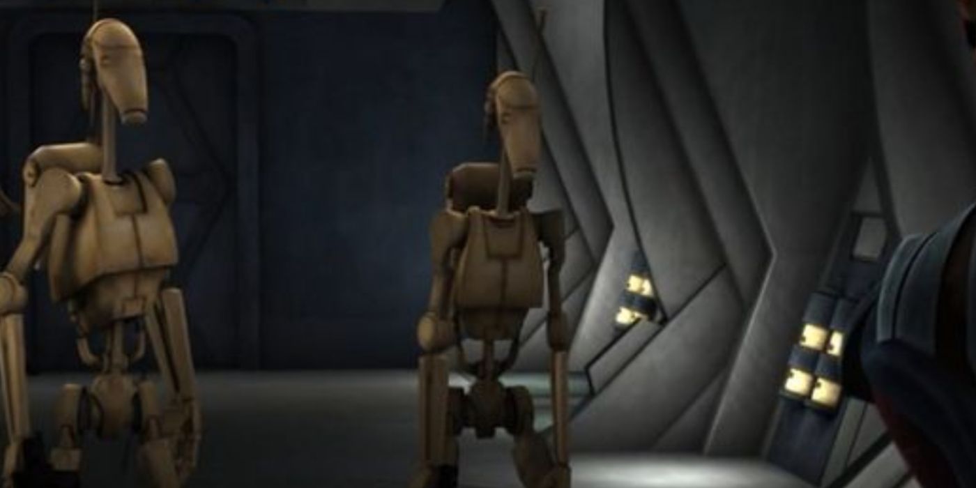 Two bttle droids accept that they are going to die in The Clone Wars