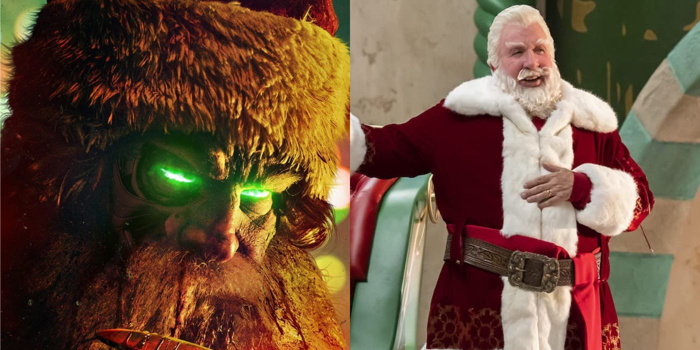 Two side by side images from the Santa Clauses and Christmas Bloody Christmas