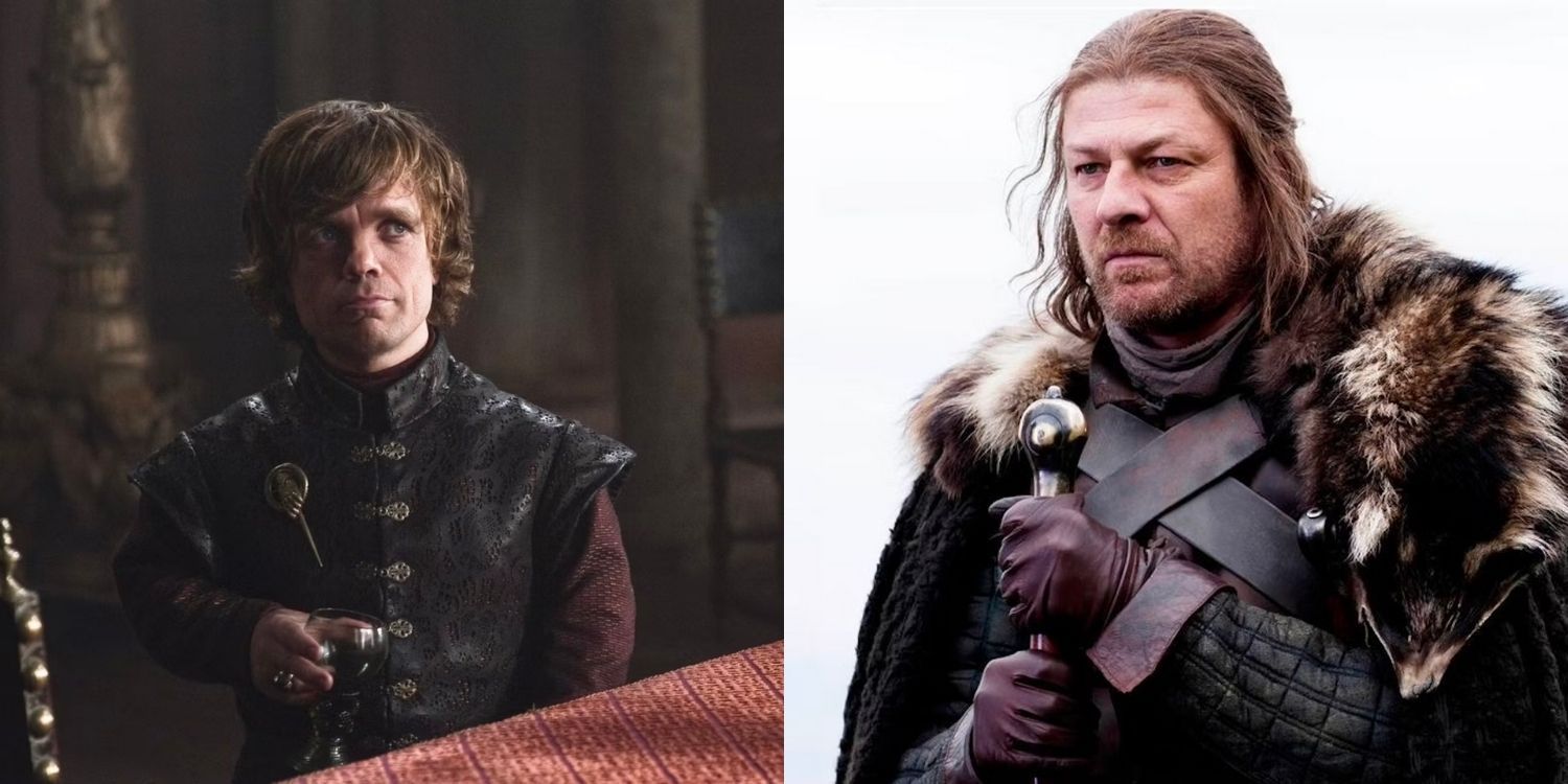 Tyrion with a glass of wine and Ned with Ice
