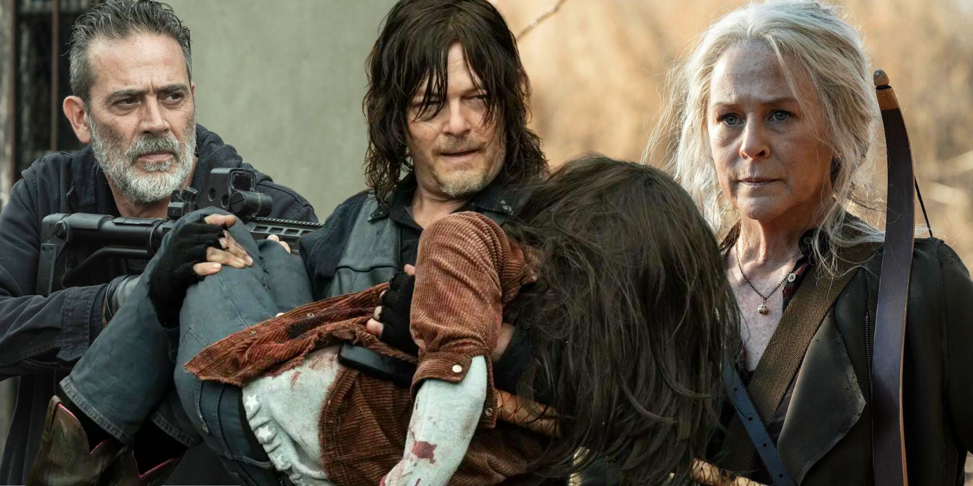 Negan, Daryl, Judith, and Carol from The Walking Dead