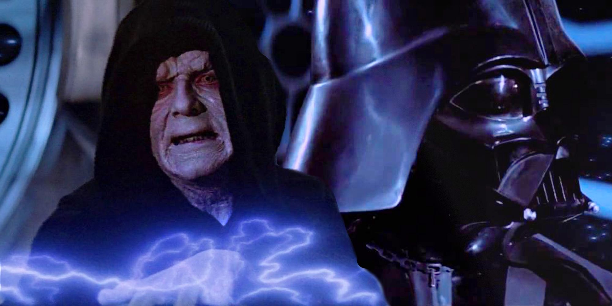 Darth Vader and Palpatine from Return of the Jedi facing away from each other.